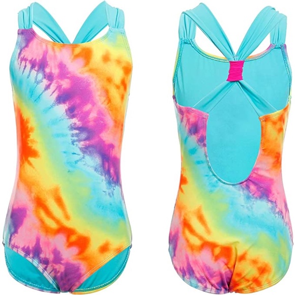 Girls Tie-Dye Swimsuit w/Matching Skirt Sz L/10-12 - Picture 6 of 8